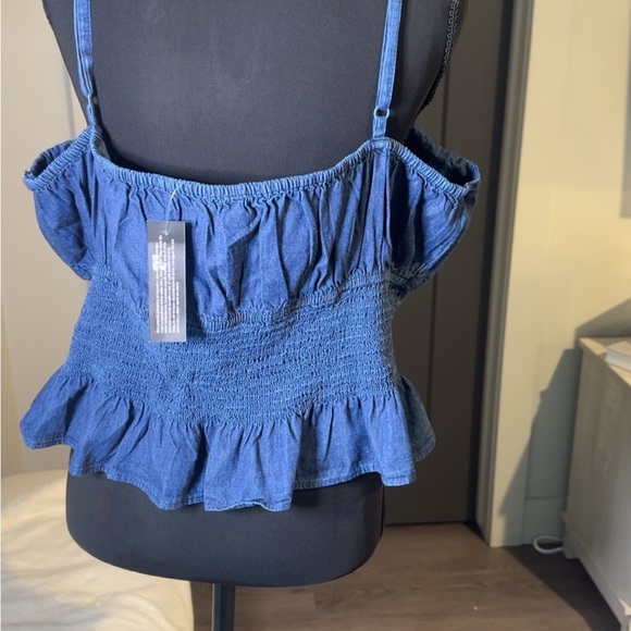 NWT Blue Cinched Waist Ruffle Top Plus Size - Picture 3 of 4